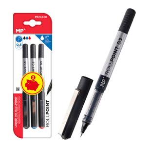 SET BOLÍGRAFOS G5 TINTA LÍQUIDA PUNTA BALL 3 Uds. Azul, negro y rojo.