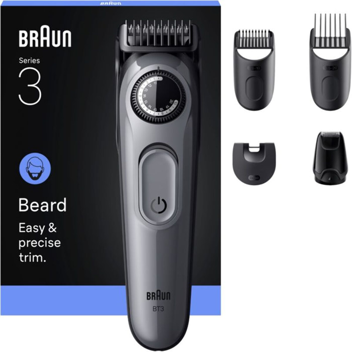 Tondeuse barbe BRAUN BT3560, molette réglable, 40 hauteurs de coupe, précision 0,5 mm, autonomie 50 mn