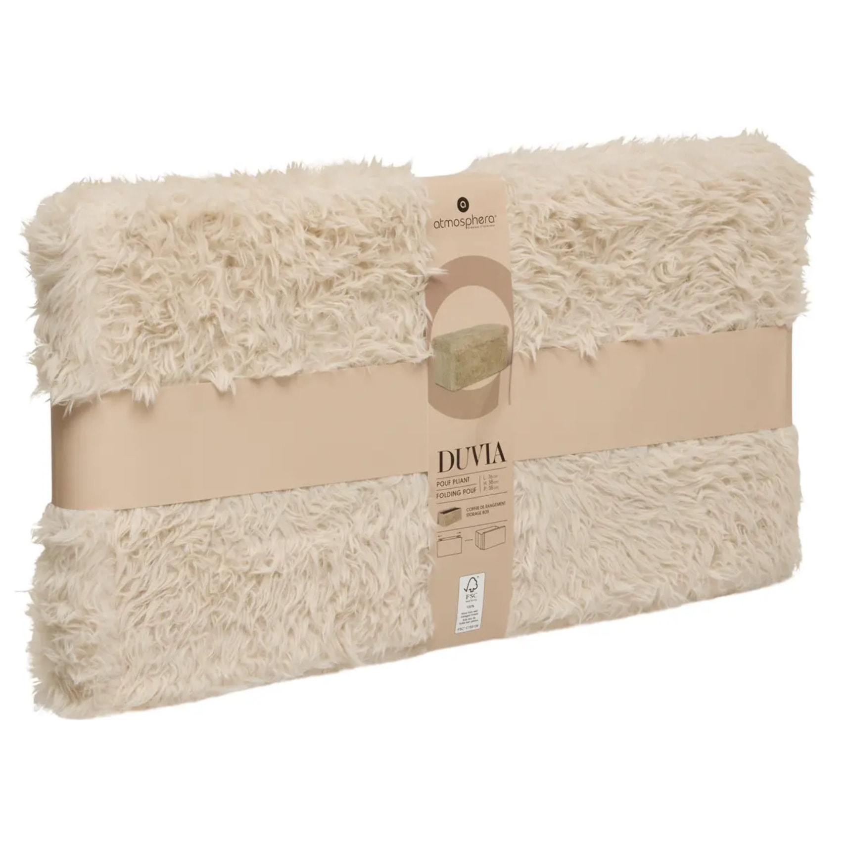 Pouf Duvia rectangulaire pliable 38x76cm beige