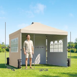 Tonnelle barnum pop-up 3 x 3 m 2 fenêtres sacs lestage blanc cassé