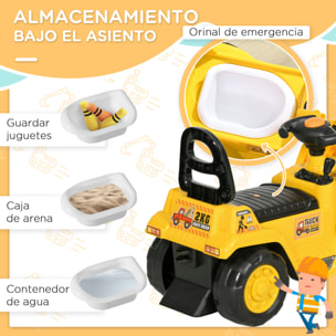 Tractor a Pedales para Niños de 18 a 48 Meses, Excavadora para Niños con Pala Delantera, Bocina, Volante y Compartimento Oculto bajo el Asiento, Carga 30 kg, 80x26,5x39 cm, Amarillo