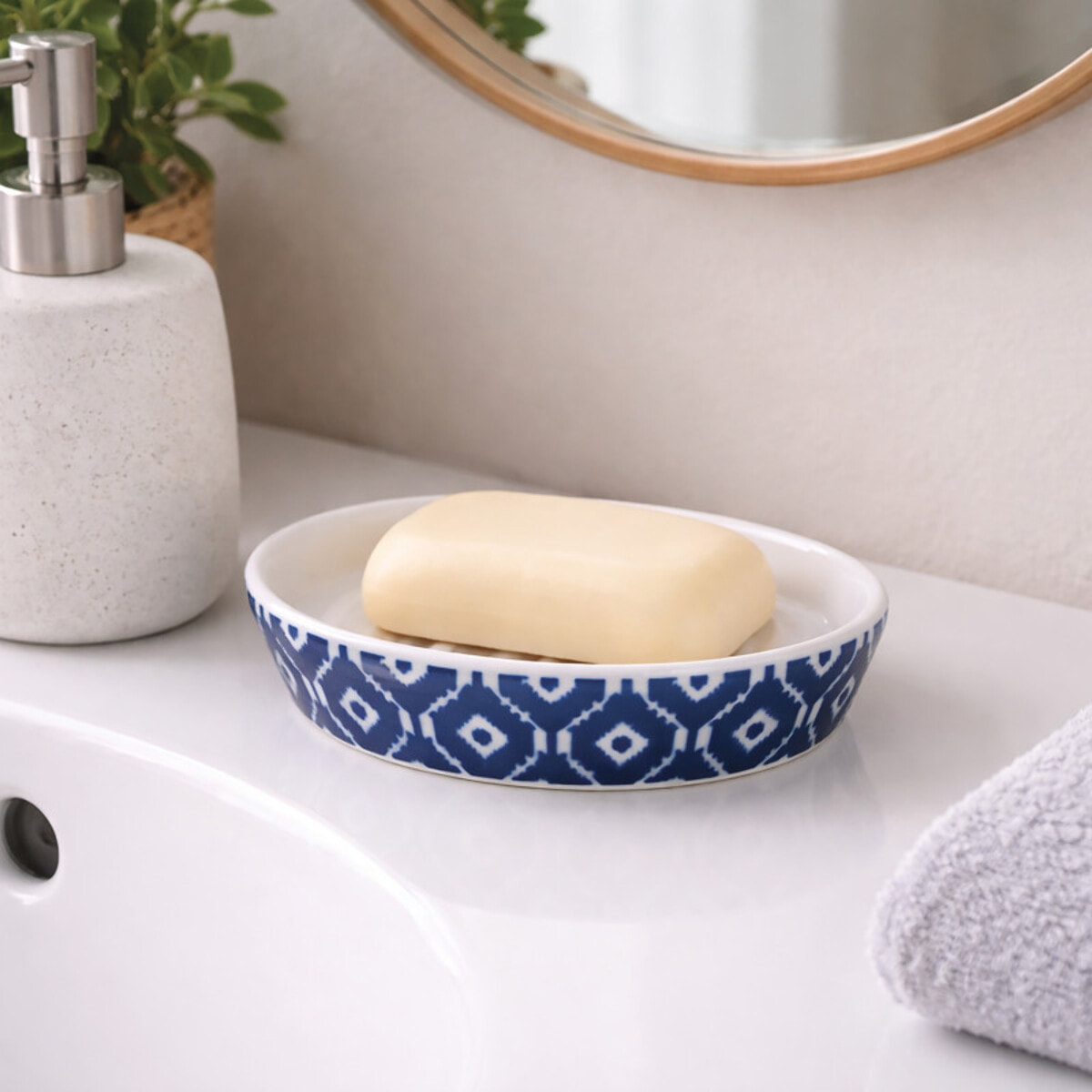 Porte Savon Céramique IKAT Bleu & Blanc MSV