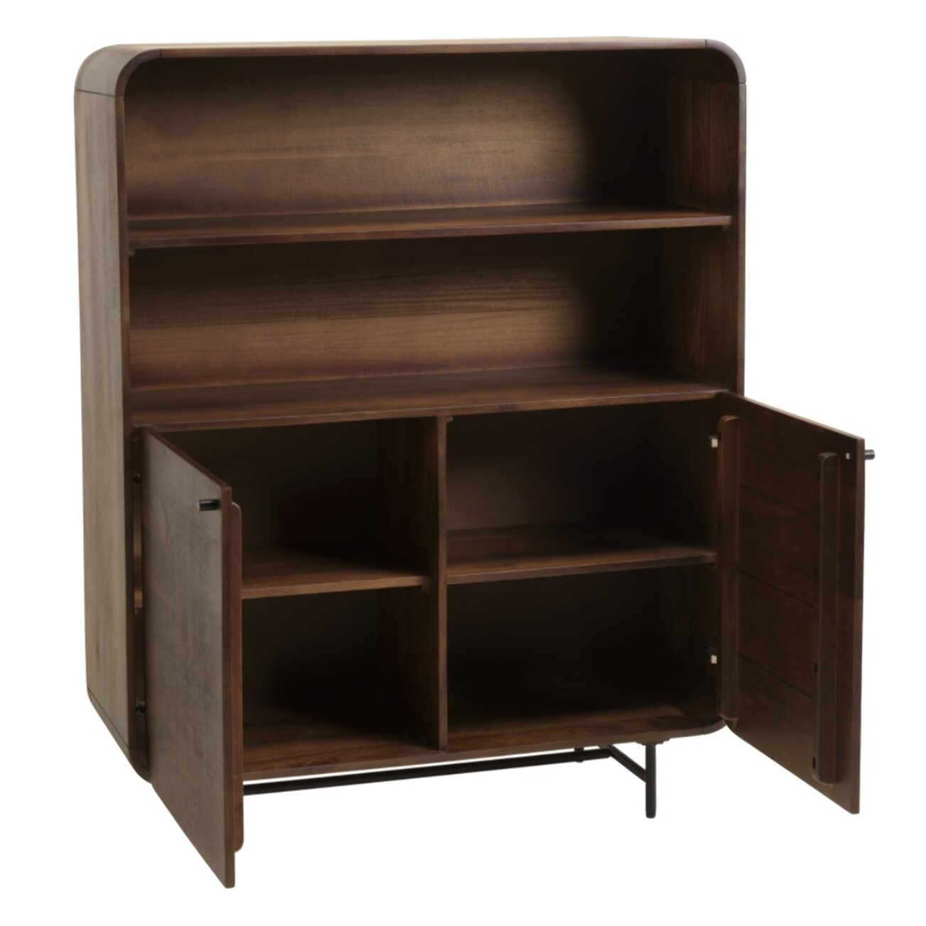 ALIX - Enfilade haute design bois foncé et métal noir 2 portes ALIX