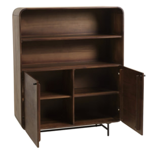 ALIX - Enfilade haute design bois foncé et métal noir 2 portes ALIX