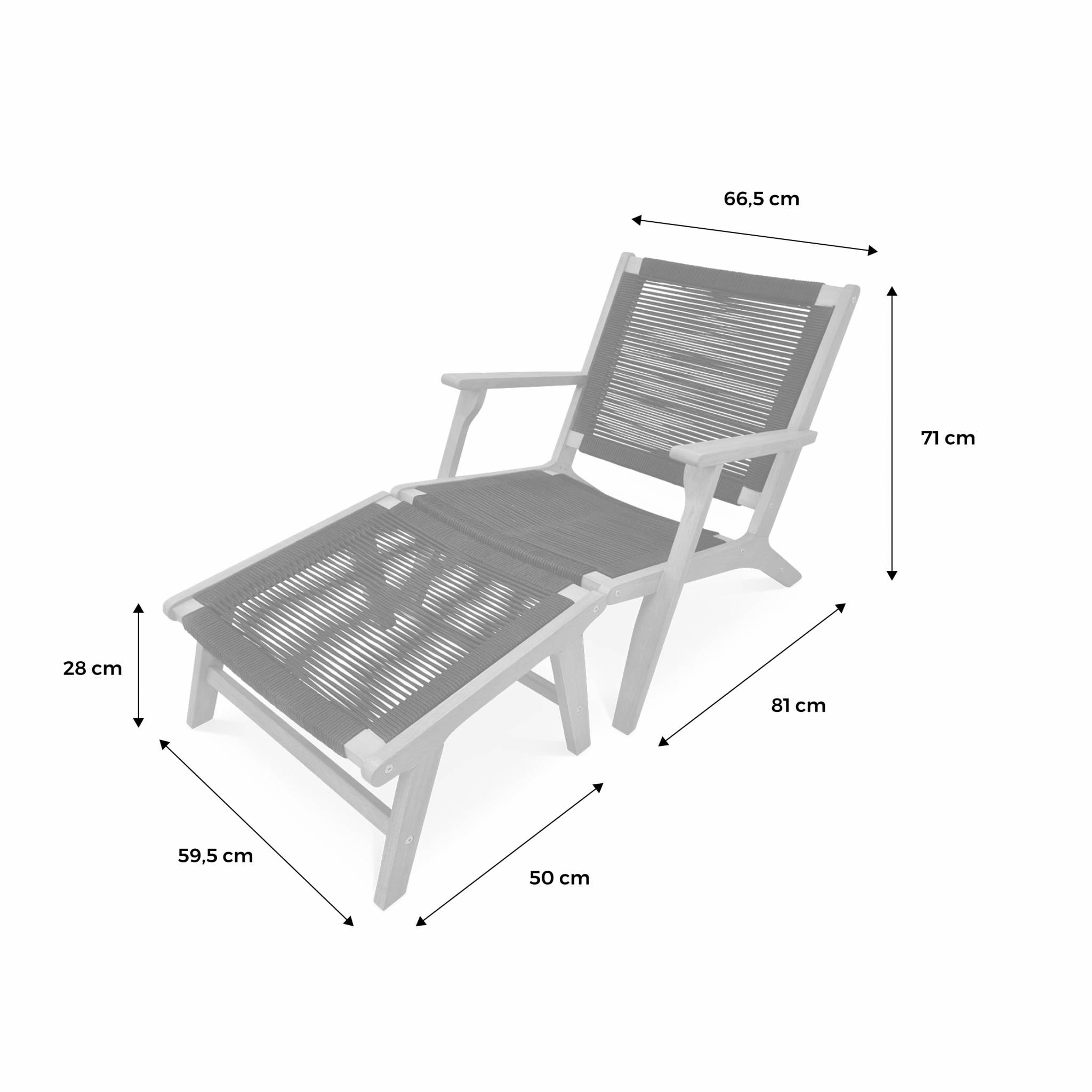 Fauteuil relax – CUZCO – Eucalyptus. Corde taupe. avec repose-pieds