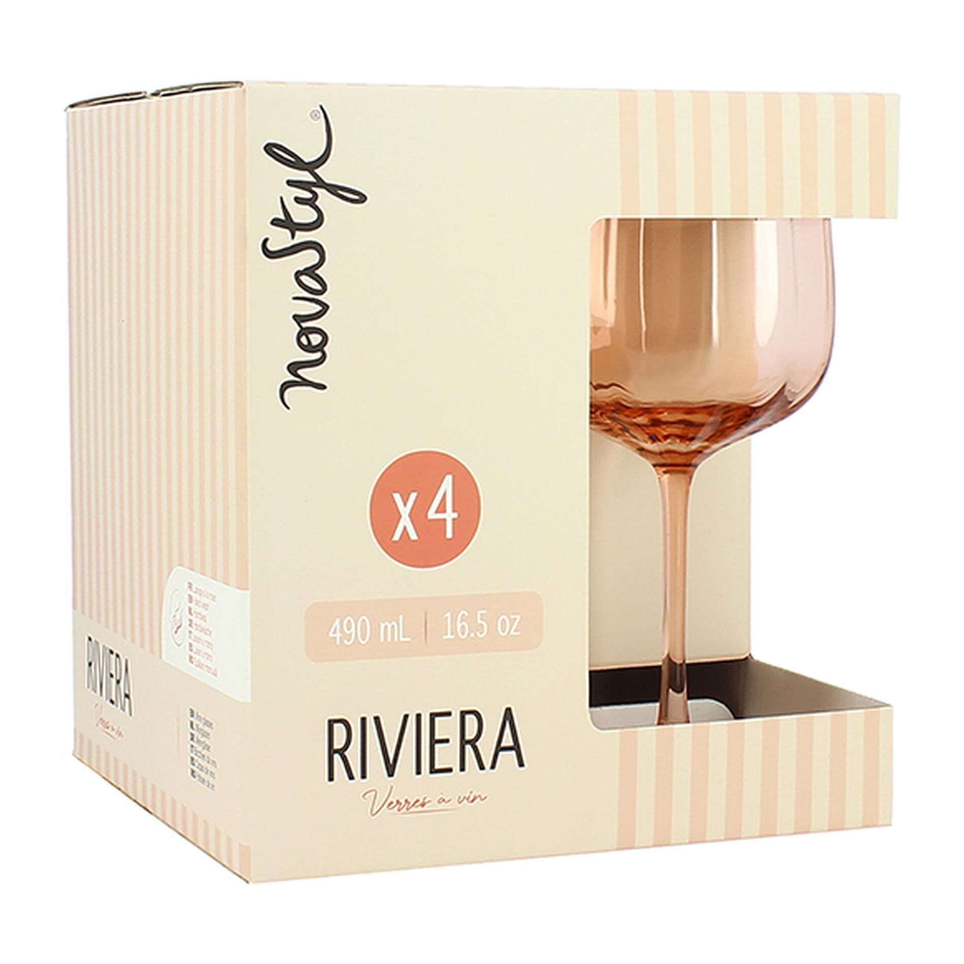 Lot de 4 verres à pied en verre 49cl rose RIVIERA