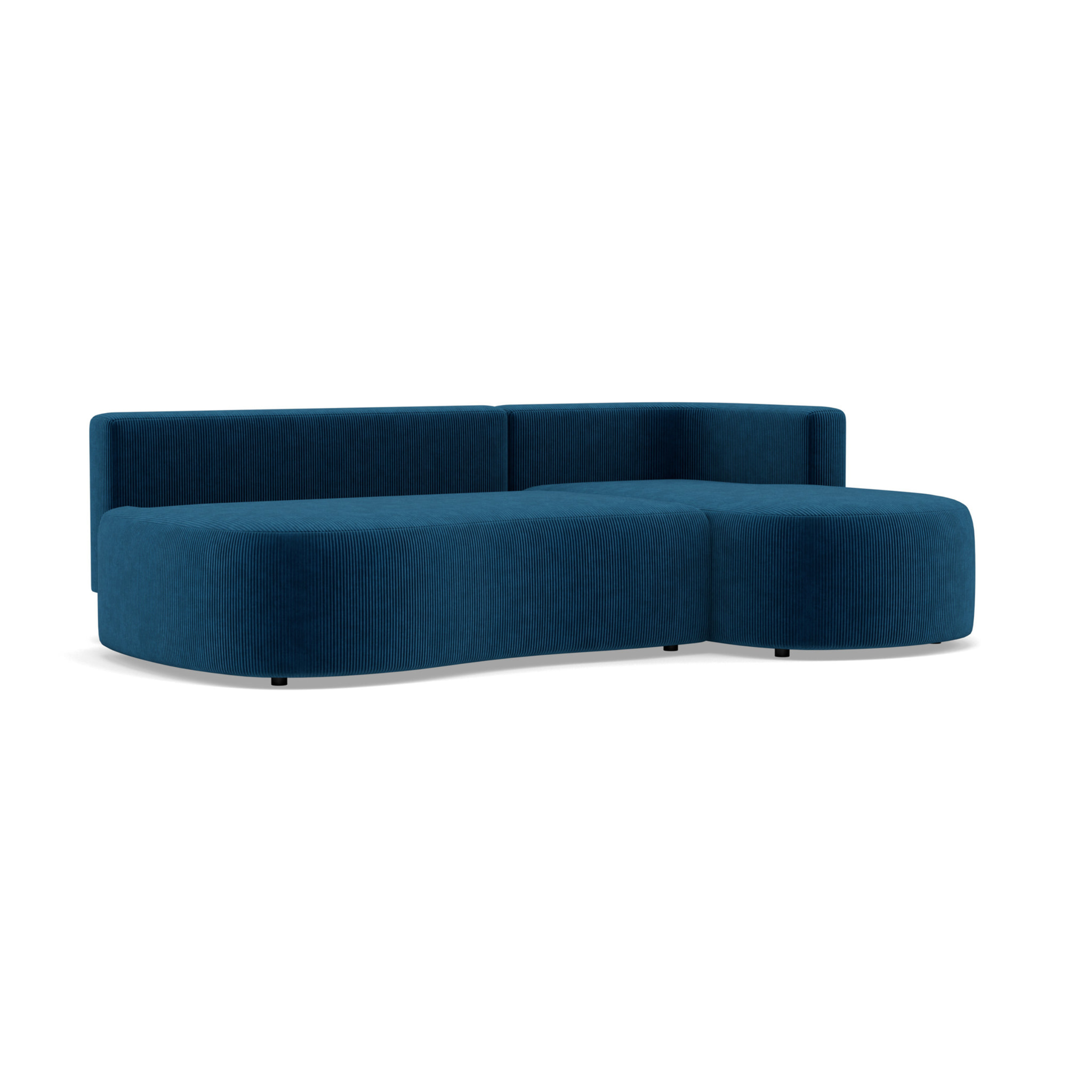 Mahina - canapé d'angle droit 4 places convertible avec coffre en velours côtelé - Bleu