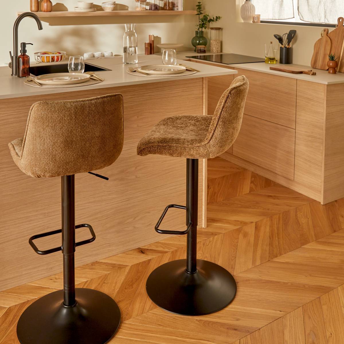 Lot de 2 tabourets de bar Cirea carré H.105cm pivotant bronze