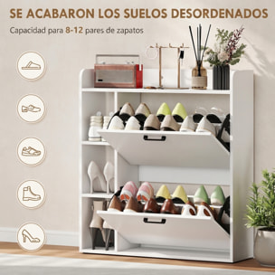 Zapatero Estrecho 2 Puertas, Mueble Zapatero con 3 Estantes Laterales y Estantes Ajustables, para 15 Pares de Zapatos, para Pasillo, Entrada, Espacio Reducido, 83x24x90,5 cm, Blanco
