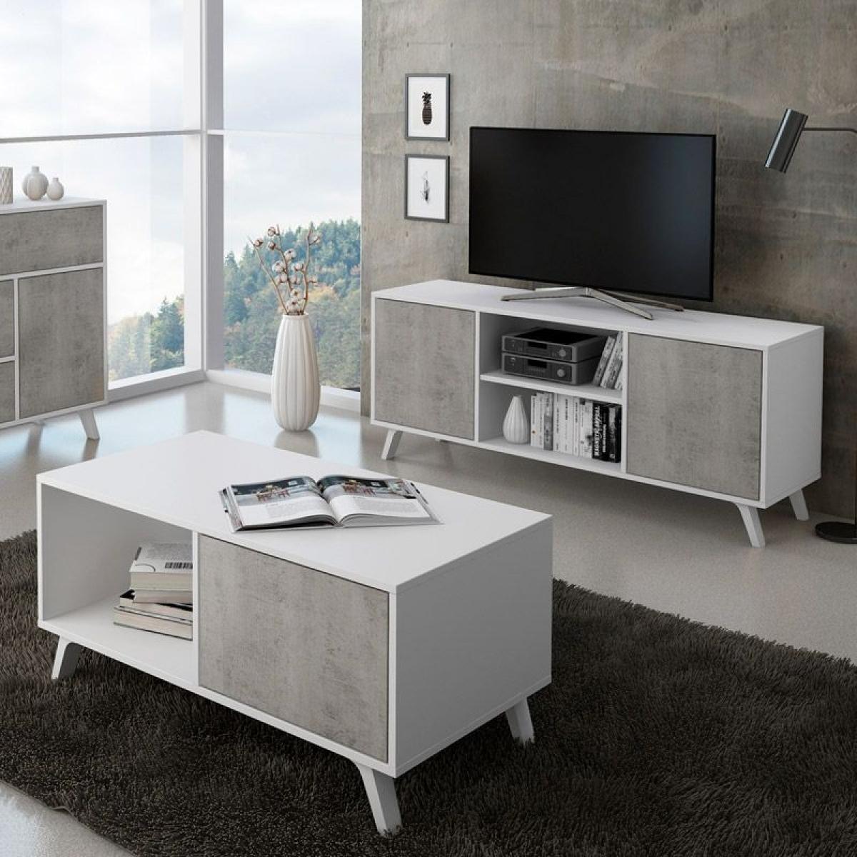 Mueble TV Wind 140 Blanco mate - Gris cemento