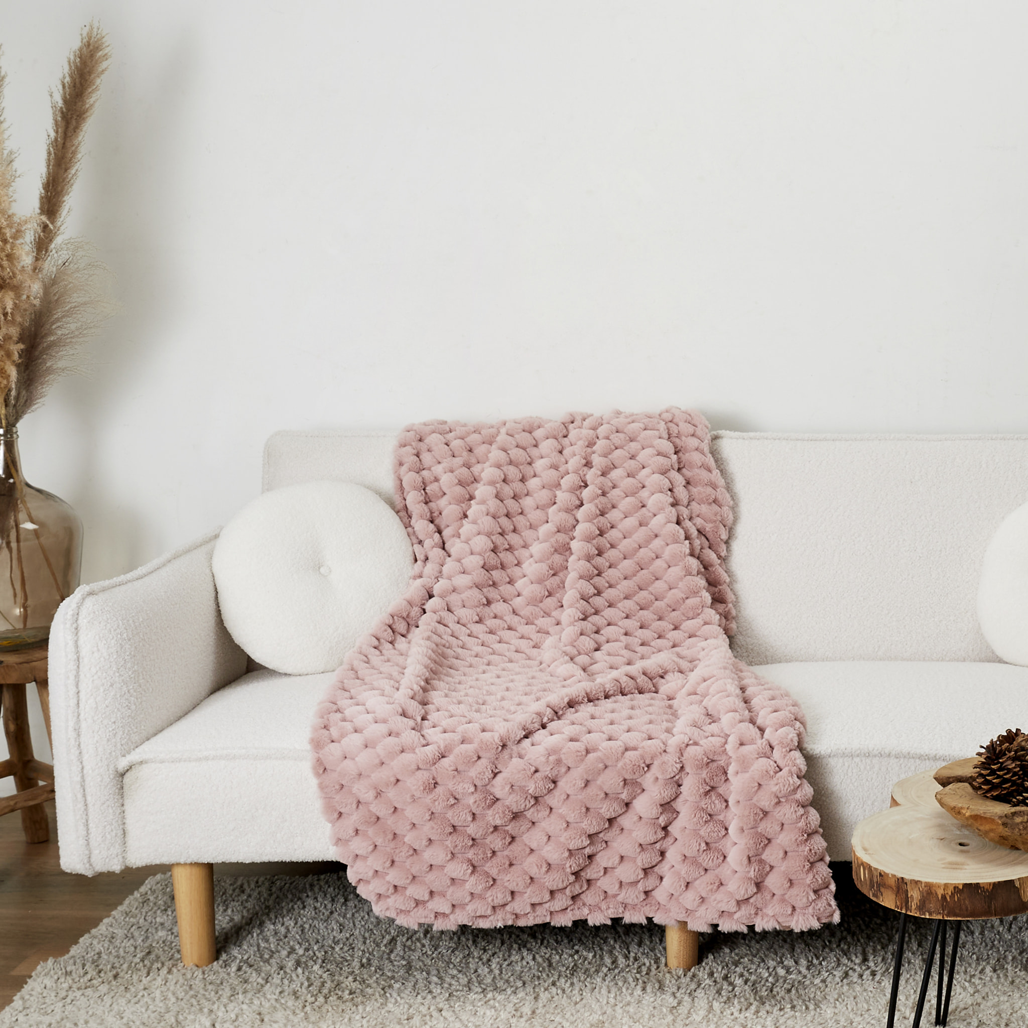 Plaid - HOME DECO FACTORY - Opulence - Imitation Fourrure - Rose