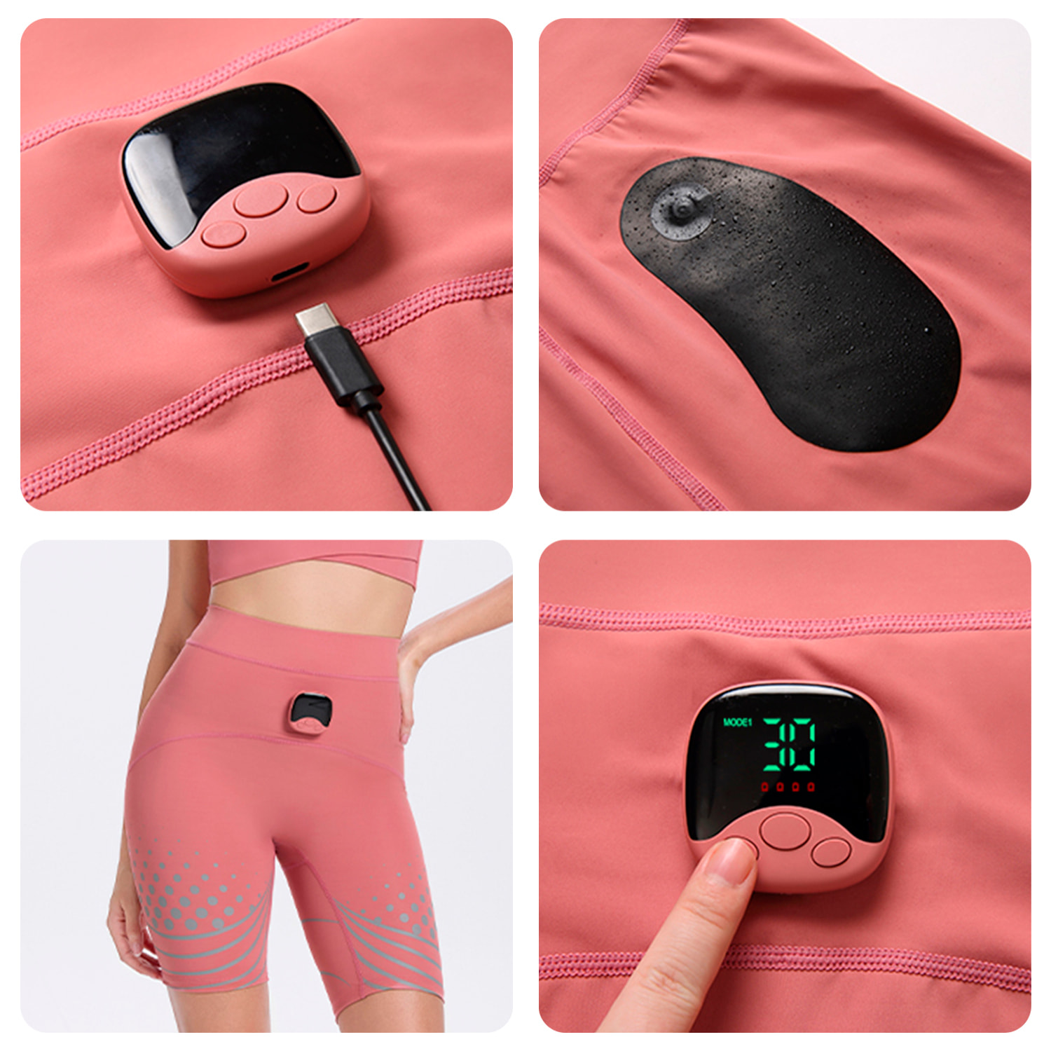 Pantaloni intelligenti EMS per sollevare e tonificare i fianchi. 6 modalità con 30 livelli di intensità. Tessuto antibatterico e batteria ricaricabile.