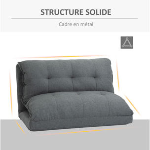 Chauffeuse - matelas d'appoint pliant - fauteuil convertible - inclinaison dossier réglable 13 positions - tissu lin gris