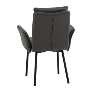 Set di 2 sedie MALIBÙ in similpelle antracite e gambe in metallo nero, con braccioli