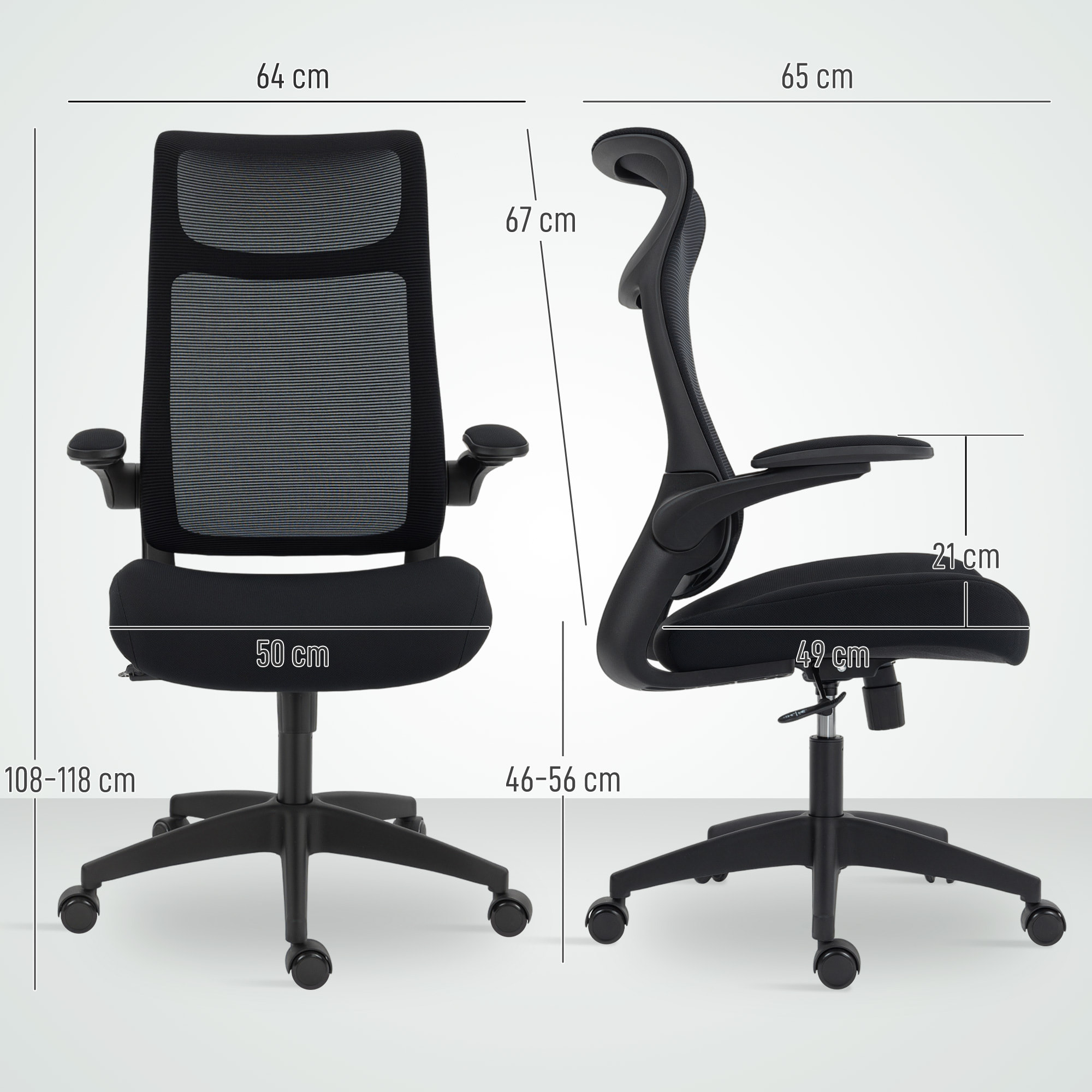 Silla de Oficina Ergonómica Giratoria, con Soporte Lumbar y Reposabrazos 3D Abatibles, Silla de Escritorio de Malla con Reposacabezas Integrado, Función Basculante, Altura Ajustable, Negro