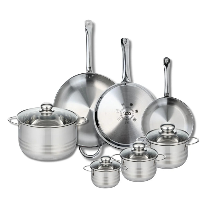 Ensemble de 3 Poêles de cuisson 24, 28 et 32 cm et 4 faitouts 12, 14, 16 et 24 cm Elo Profi Brillant