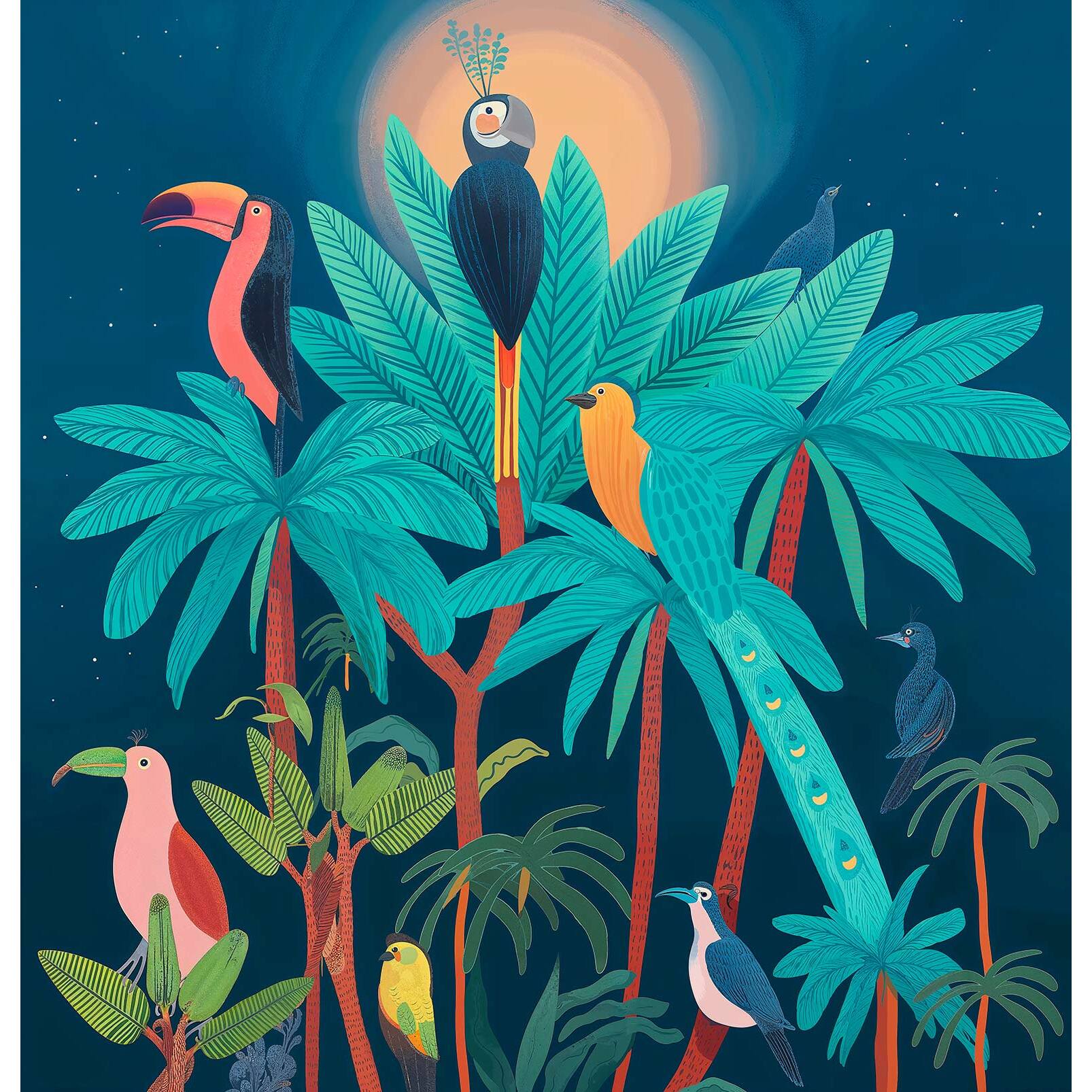 Papier peint  Oiseaux Tropicaux au Sommet Intissé