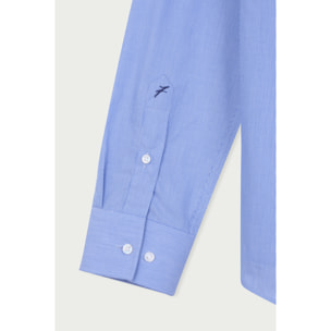 Camicia Uomo 1 Bottone Italiano Slim Popeline Riga Stretta Blu Inchiostro\Bianco