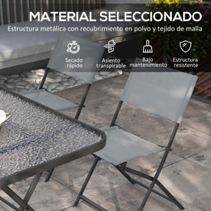 Conjunto Mesa y 4 Sillas de Jardín Plegable Juego de Comedor de 5 Piezas con Mesa de Vidrio Templado Estilo Moderno para Terraza Patio Gris