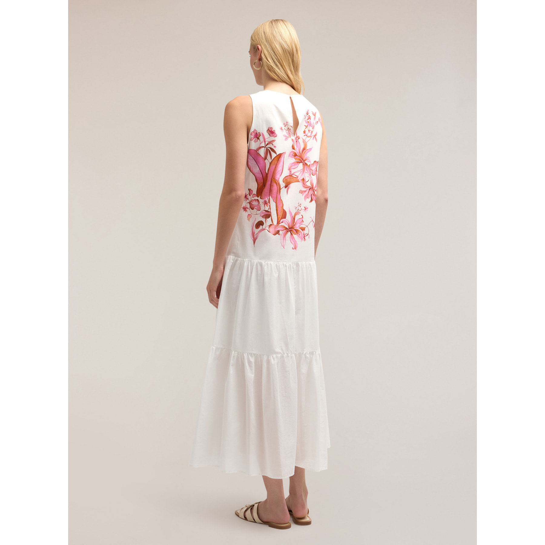 Motivi - Maxi dress a balze con stampa floreale - Bianco
