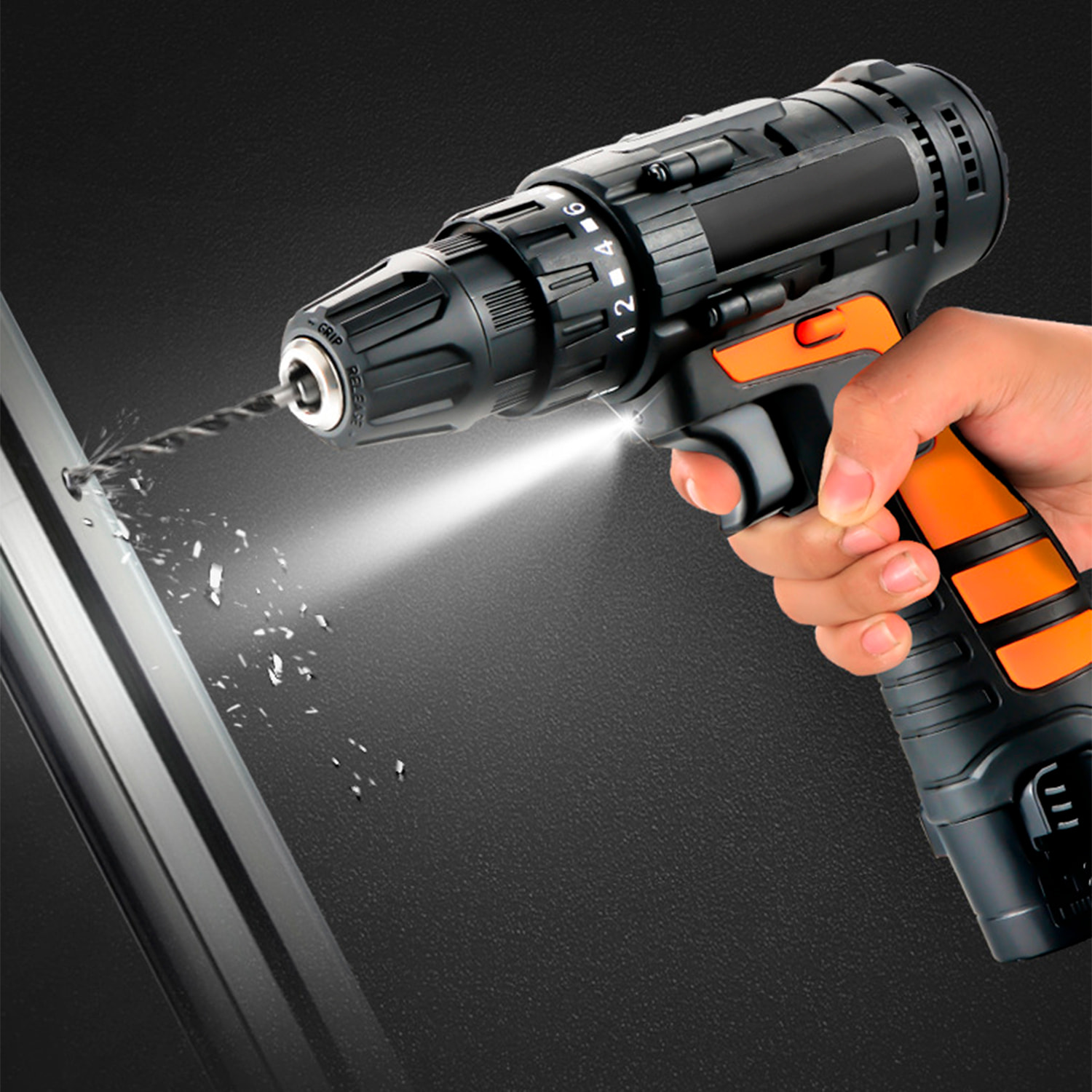 Taladro eléctrico inalámbrico de doble velocidad con 15 NM y dos baterías de 12V 1300mAh.