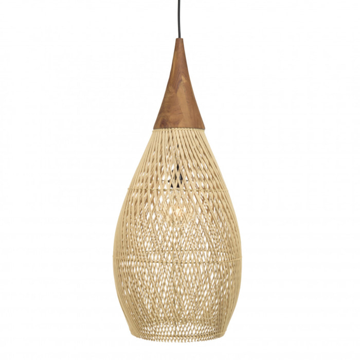 ALIDA - Suspension 'goutte' 35x35cm rotin couleur naturelle et teck