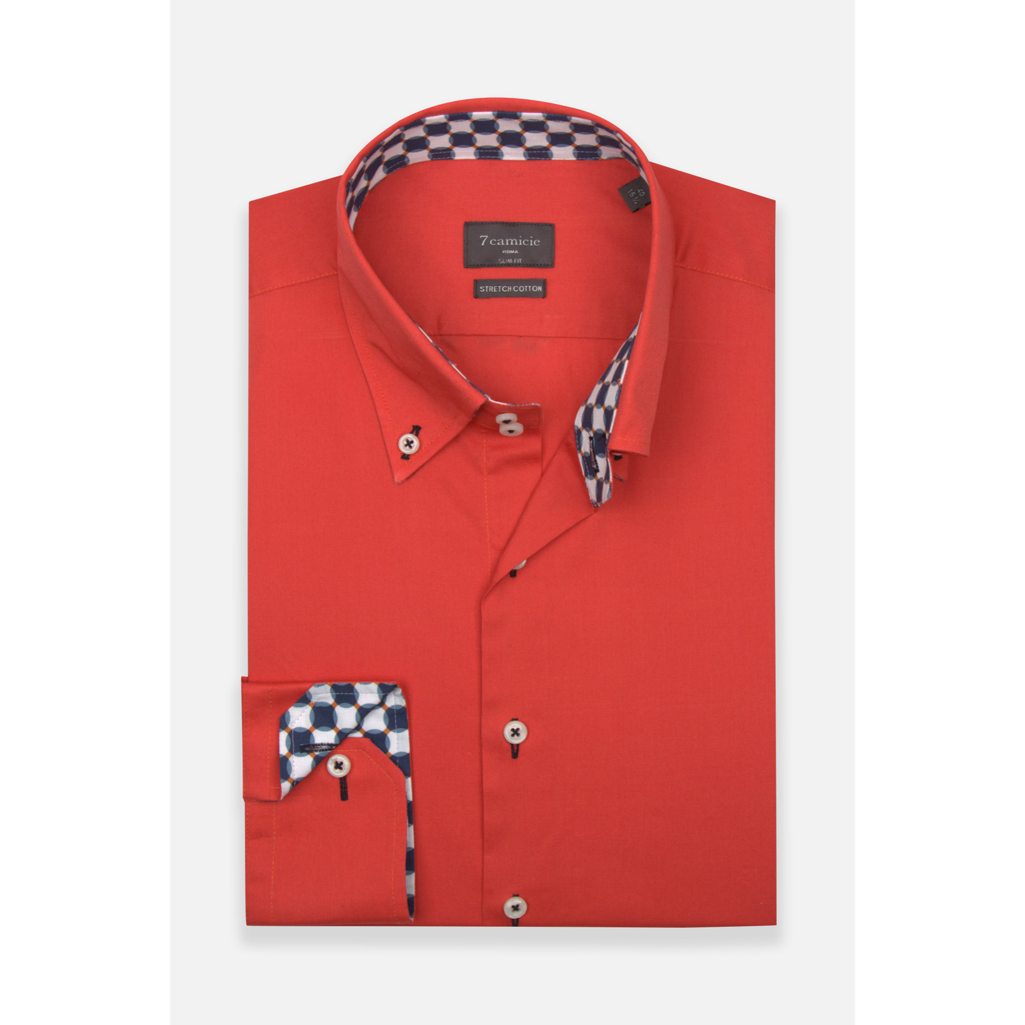 Camicia Uomo 2 Bottoni Button Down Slim Popeline Stretch Unito Corallo