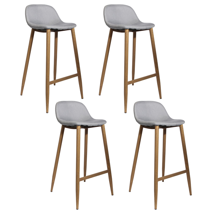 Tabouret De Bar Tissu Gris Pieds Metal - Lot De 4