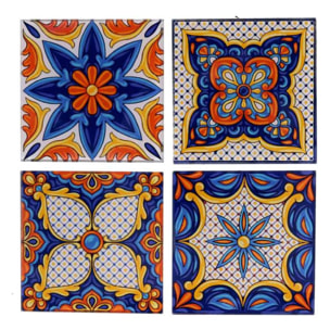 Sottobicchiere in vetro confezione da 4 pezzi assortiti blu quadro cm10x10x0,6