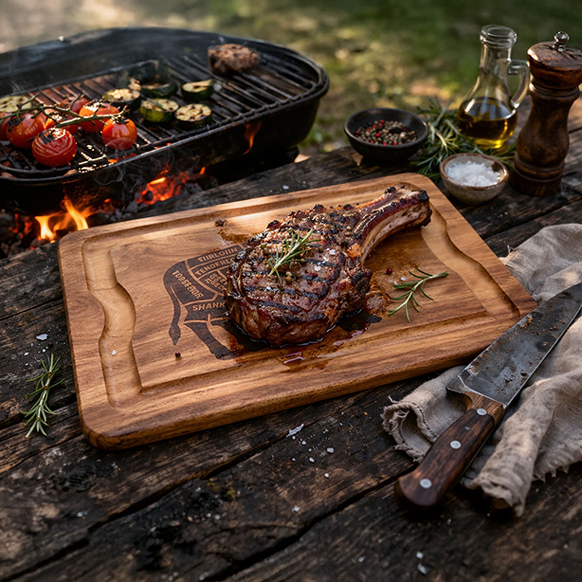 Planche à découper en bois d'acacia et décor boeuf 51x36cm COPA