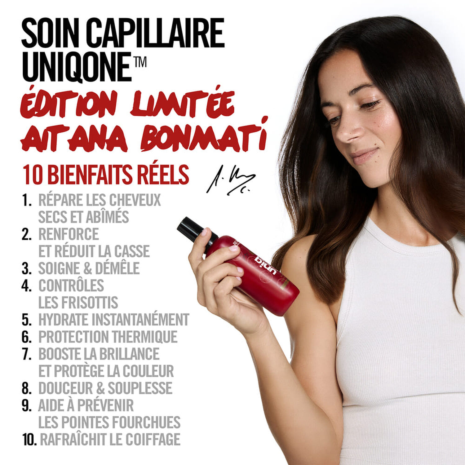 UNIQONE™ Aitana Édition - Masque spray sans rinçage 10 bienfaits, tous types de cheveux, 150 ml