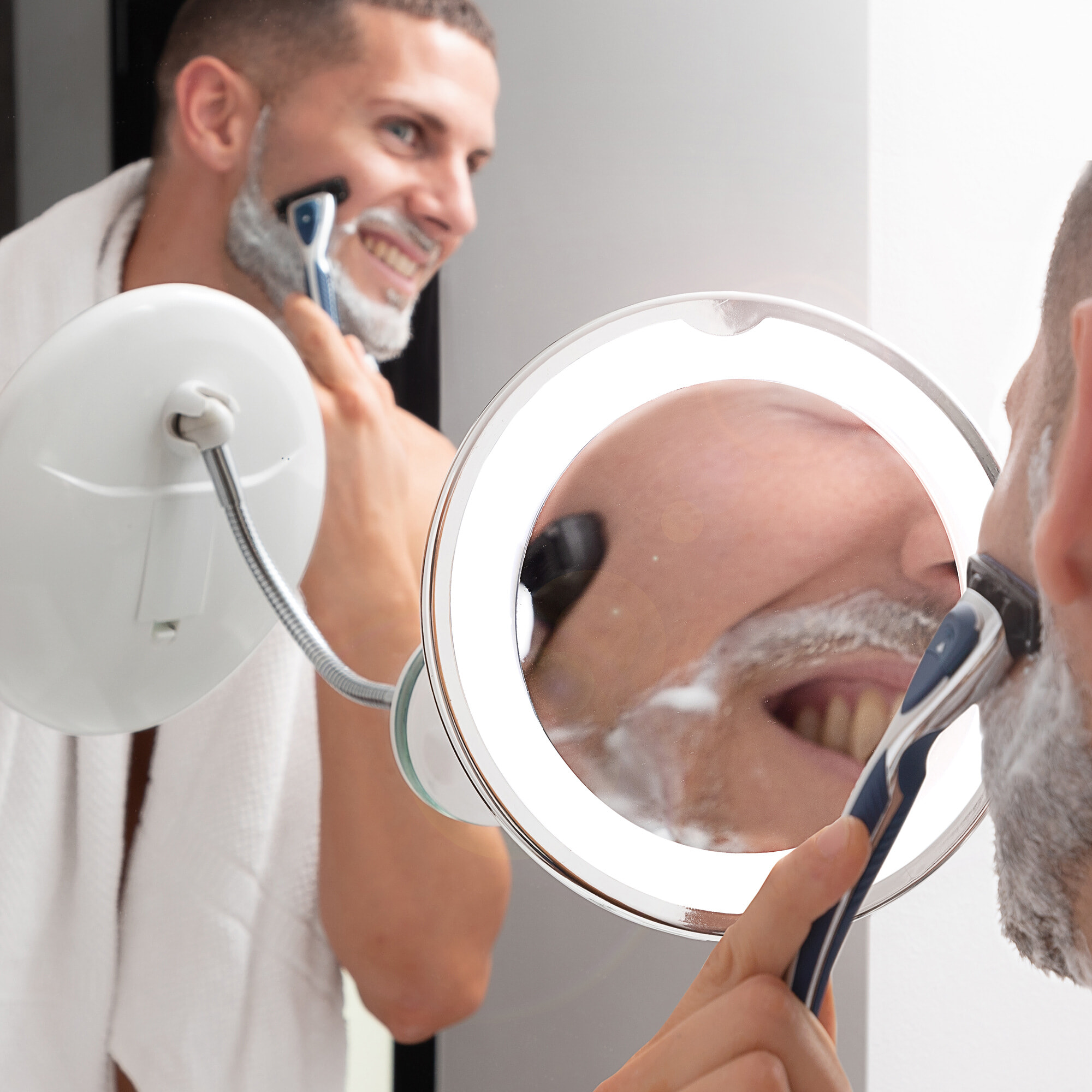 Specchio di Aumento LED con Braccio Flessibile e Ventosa Mizoom - Bianco - ABS, Vetro e Metallo - 2