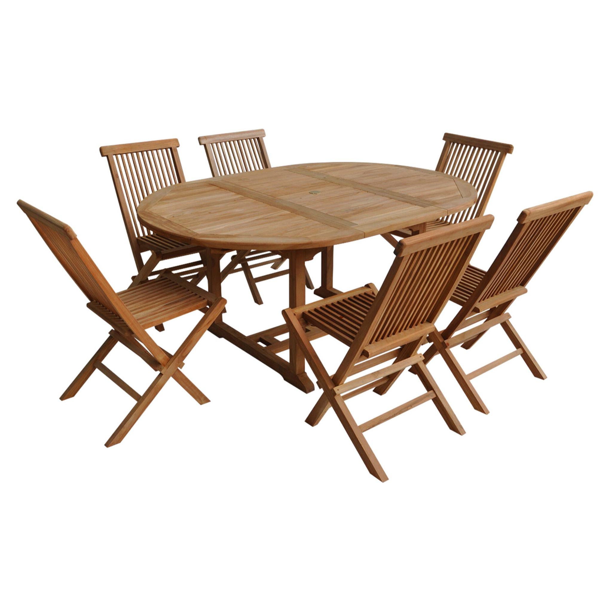 Salon de jardin en teck LOMBOK - table ronde extensible - 6 places
