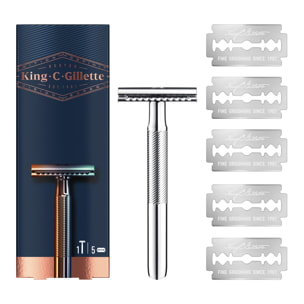 Rasoir de Sureté King C. Gillette - 1 Manche, 5 recharges de Lames