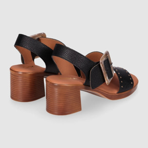 Sandalias de Piel - Negro - Tacón: 5 cm