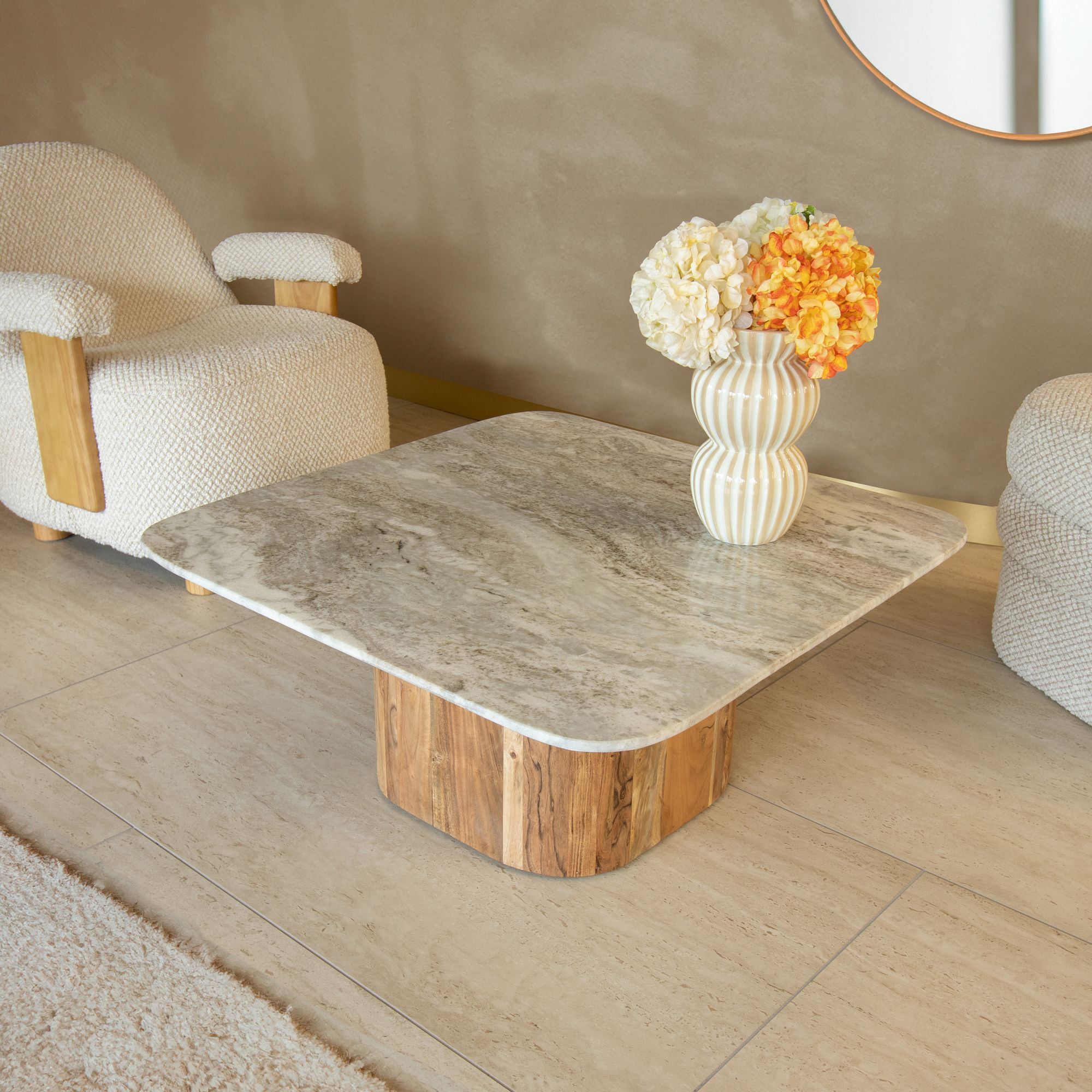 Table basse en marbre gris et pied en bois d'acacia  BERGEN