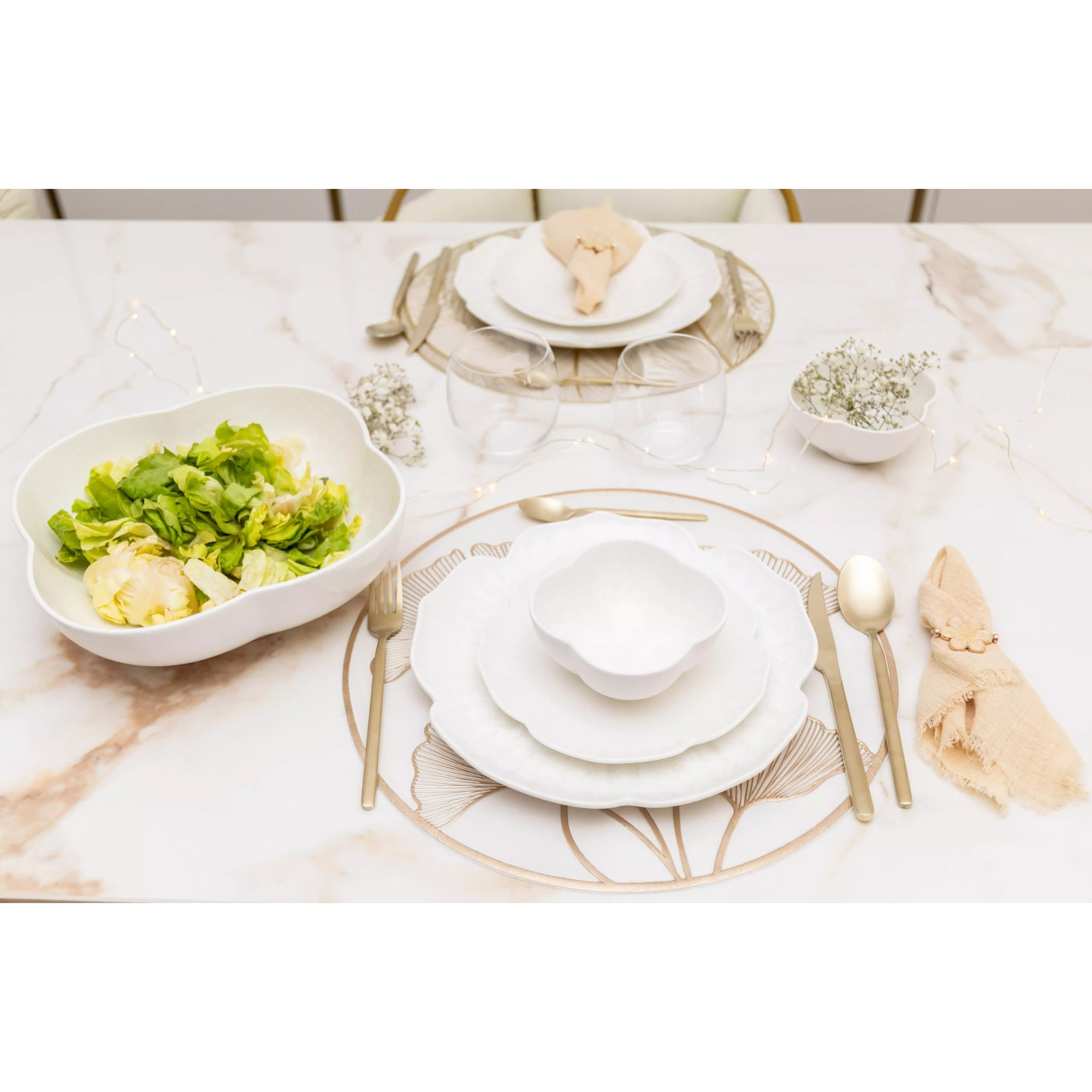 Lot de 6 ASSIETTE PLATE EN PORCELAINE BLANCHE FLORALE 25.5CM