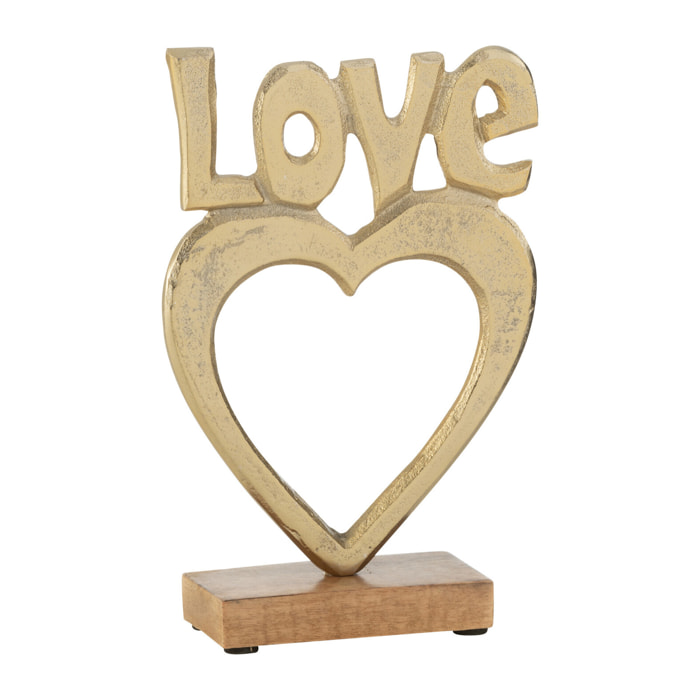 J-Line décoration Love Coeur Sur Pied - aluminium/bois - or - large