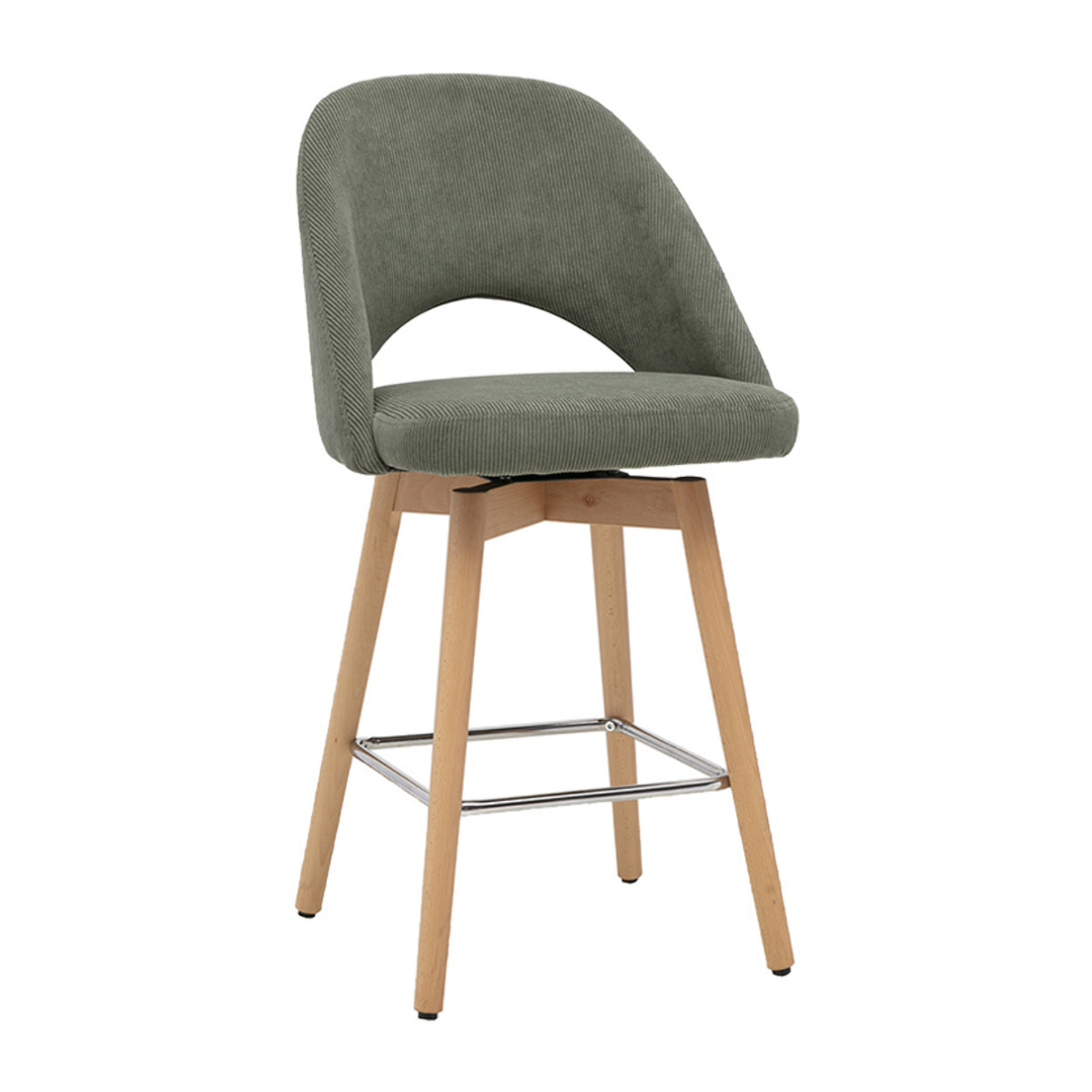 Tabourets de bar scandinaves en tissu velours côtelé vert kaki et hévéa massif 65 cm (lot de 2) COSETTE