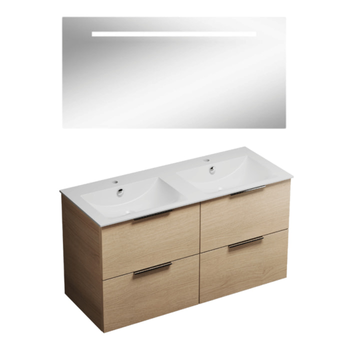 Meuble double vasque 120 cm BURGBAD Olena chêne clair + miroir