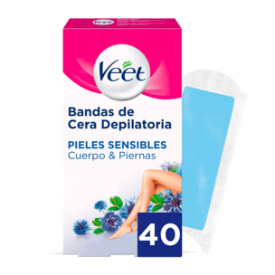 PACK 2 BANDAS DE CERA FRIA DEPILATORIA CUERPO Y PIERNAS PIEL SENSIBLE 40 BANDAS