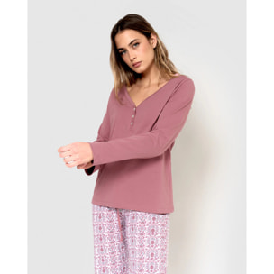 Pijama largo de algodón con escote pico mia rosa