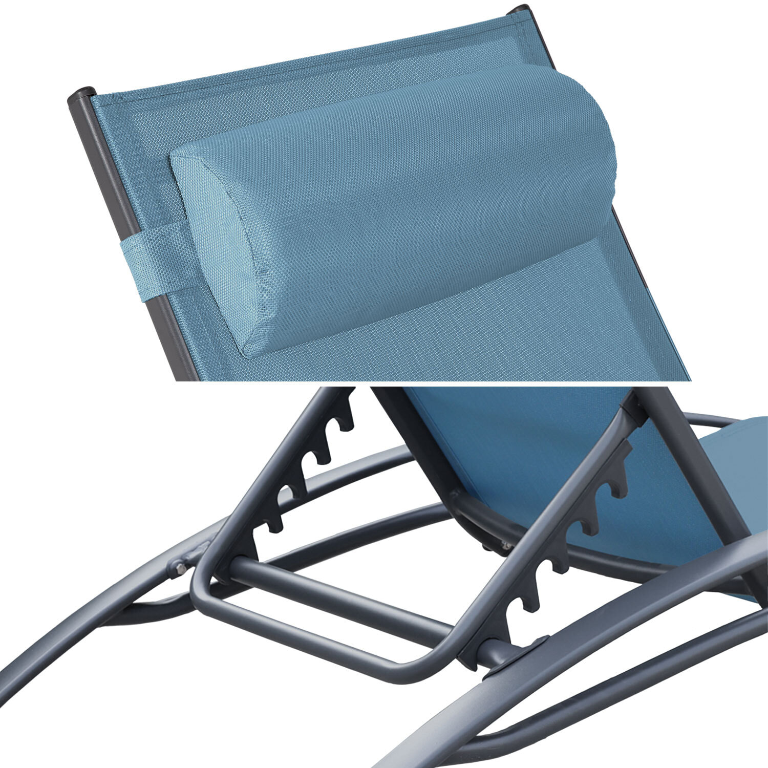 Lot de 2 transats GALAPAGOS en textilène bleu gris - aluminium gris anthracite