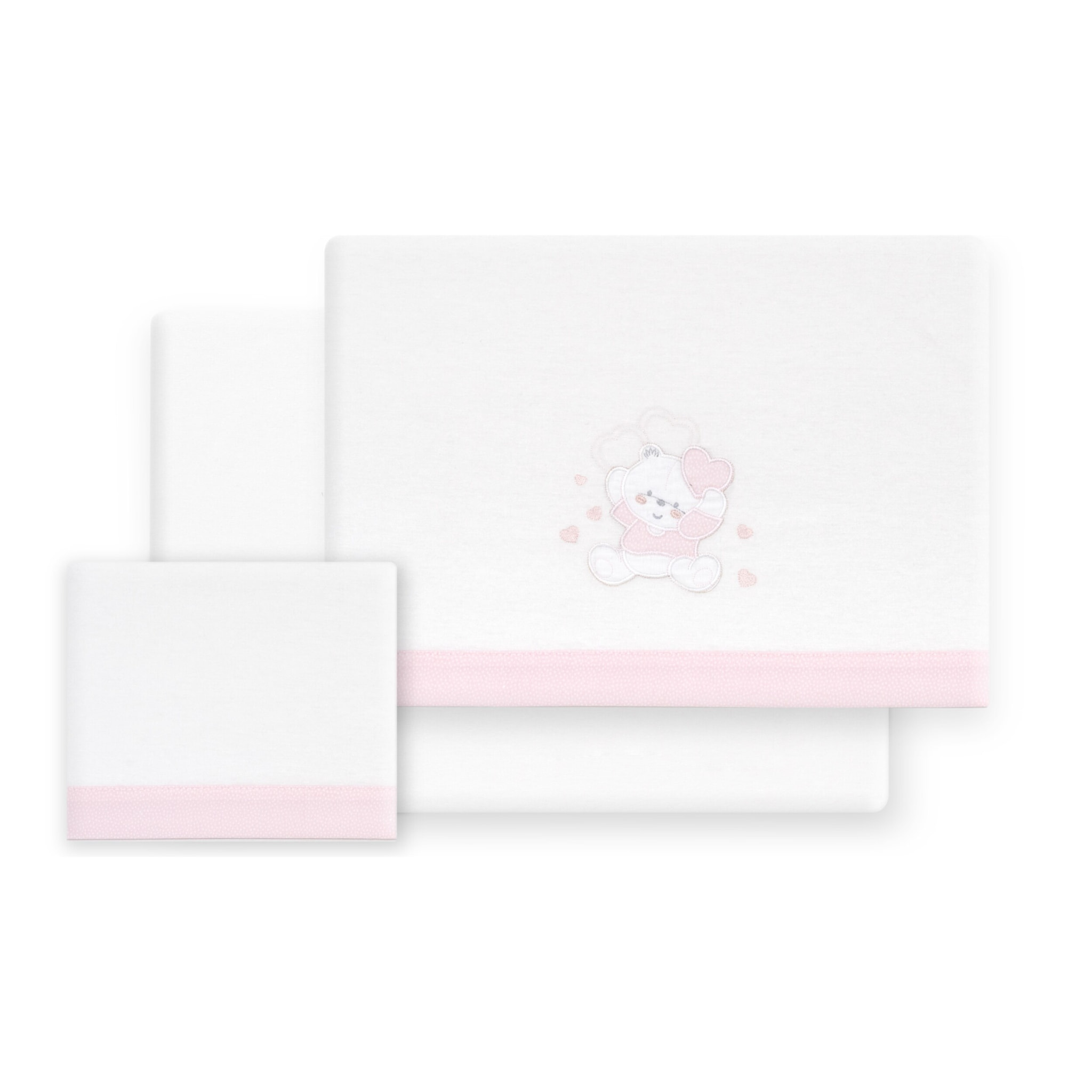 Triptico Coche Franela D. Algodon Oso Corazones Bco/Rosa