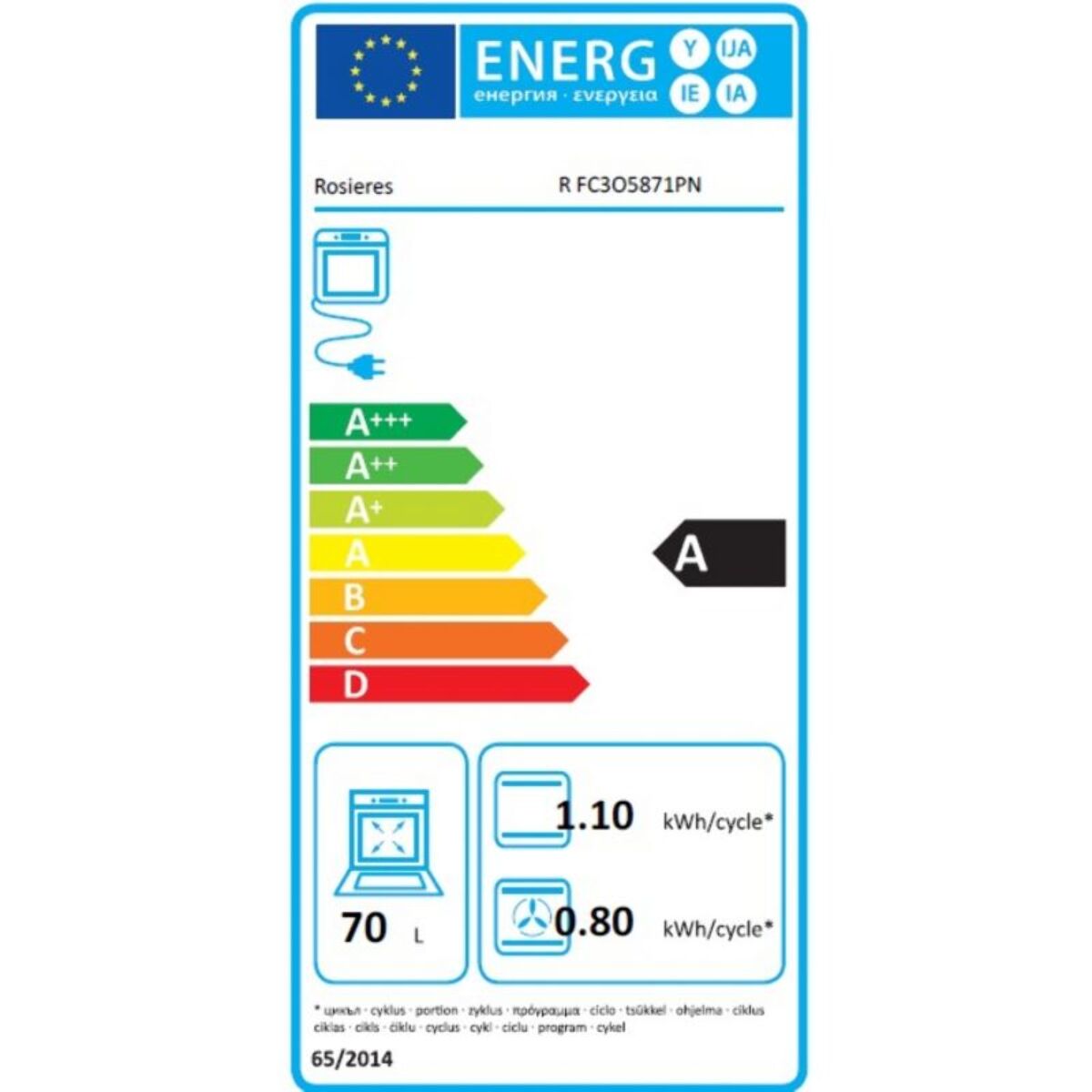 Four encastrable ROSIERES FC3O5871PN - Pyrolyse - Chaleur pulsée - Porte froide