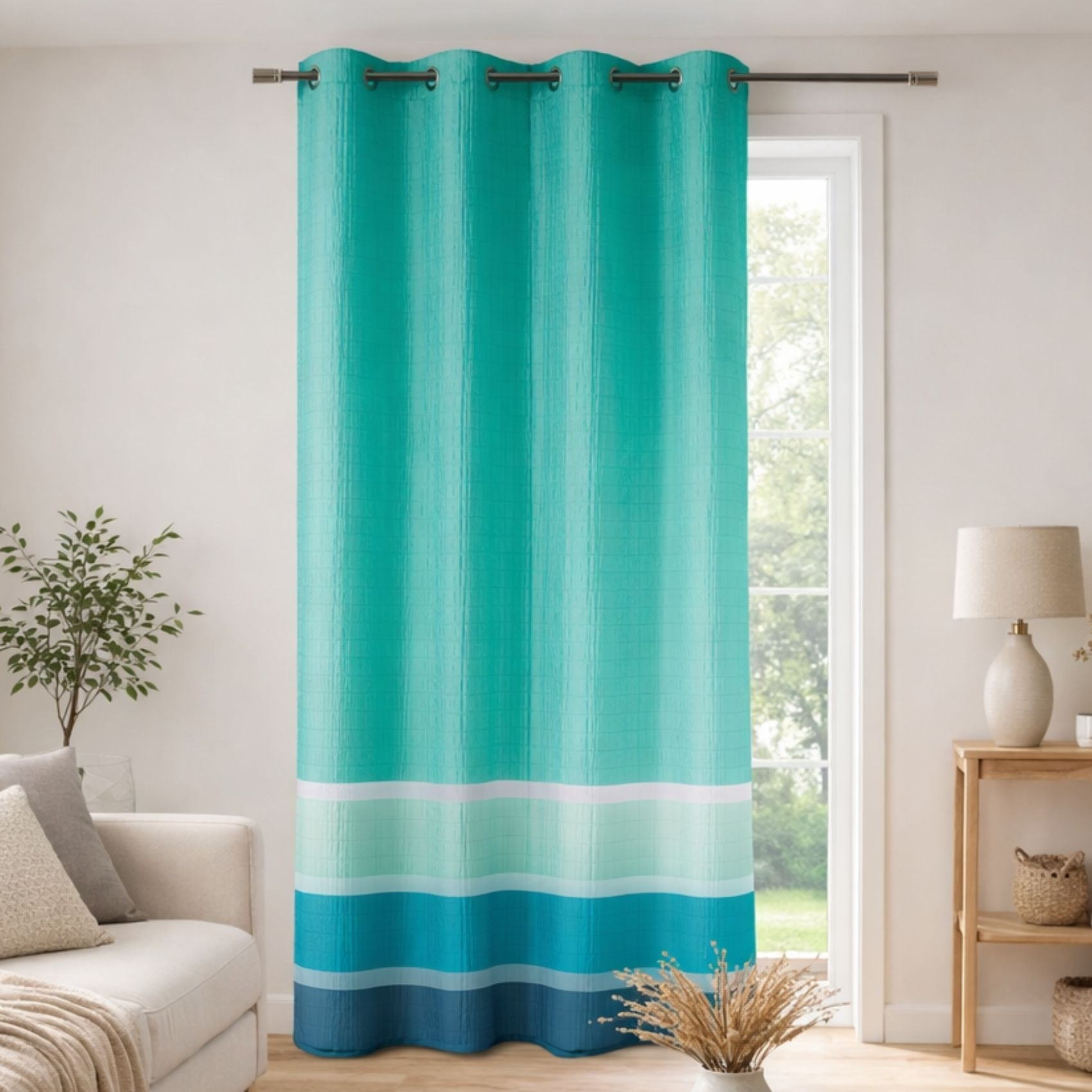 Voilage satiné rayures horizontales - Turquoise