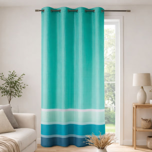 Voilage satiné rayures horizontales - Turquoise