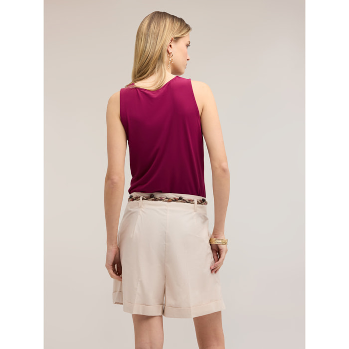 Motivi - Top con scollo a V drappeggiato e piercing - Fucsia