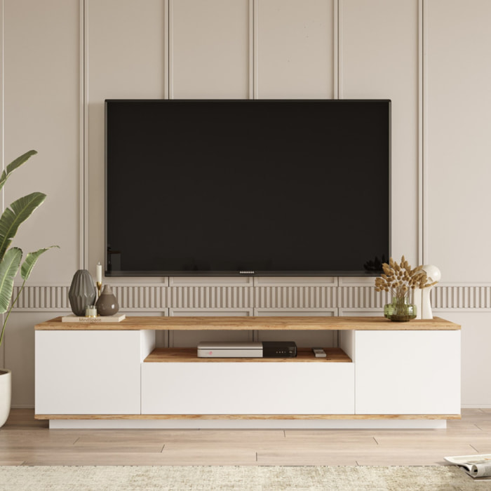 Meuble TV blanc et bois 180cm ROAT