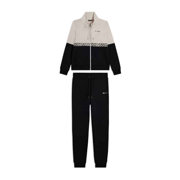 Tuta con zip e collo alto decorata da inserti animalier